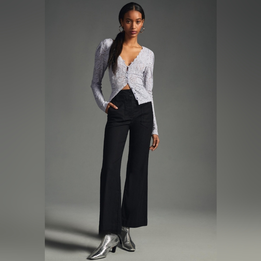 Anthropologie Maeve The Naomi Cropped Wide-Leg Flare Pants in Black